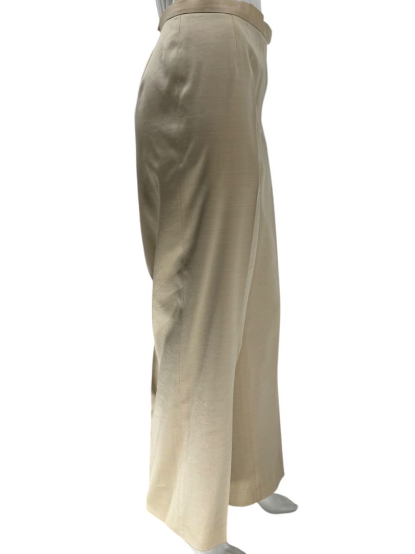 Lafayette 148 New York Beige Silk–Rayon–Wool Wide-Leg Pants – Size 12
