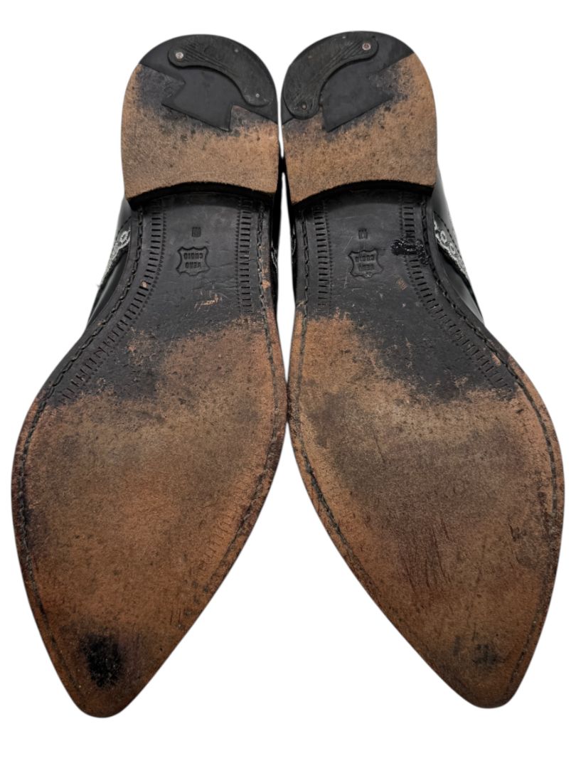 Junya Watanabe Comme des Garçons Black Leather Embroidered Oxford Shoes – Size 25 Mens Japan