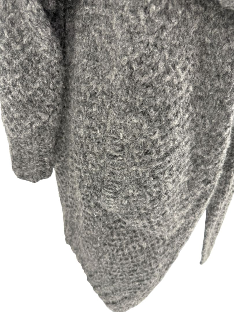 Donna Karan Charcoal Grey Wool-Blend Drape Cardigan – Size L (US Large)