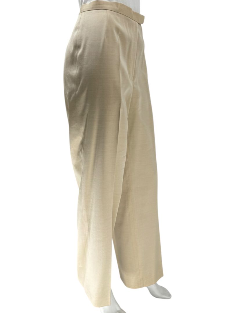 Lafayette 148 New York Beige Silk–Rayon–Wool Wide-Leg Pants – Size 12
