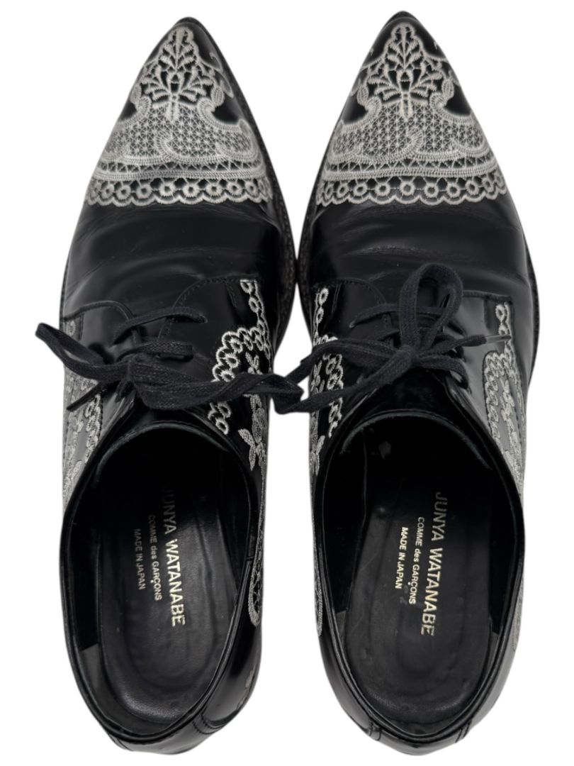 Junya Watanabe Comme des Garçons Black Leather Embroidered Oxford Shoes – Size 25 Mens Japan