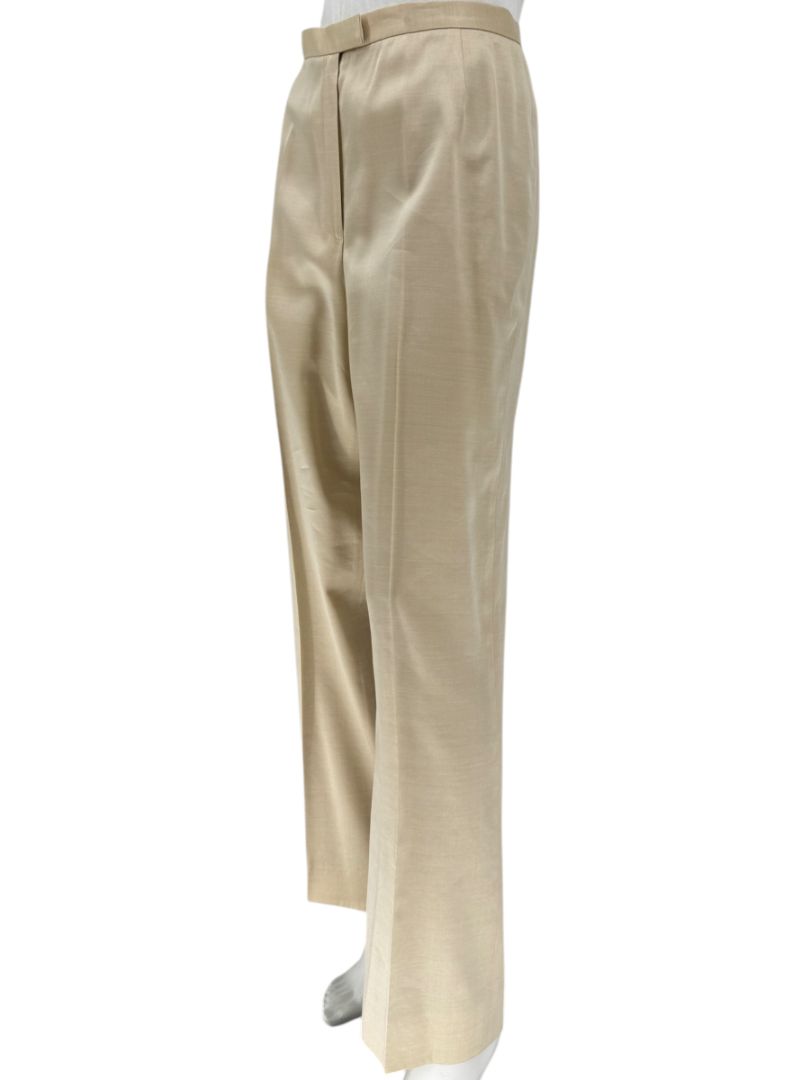Lafayette 148 New York Beige Silk–Rayon–Wool Wide-Leg Pants – Size 12