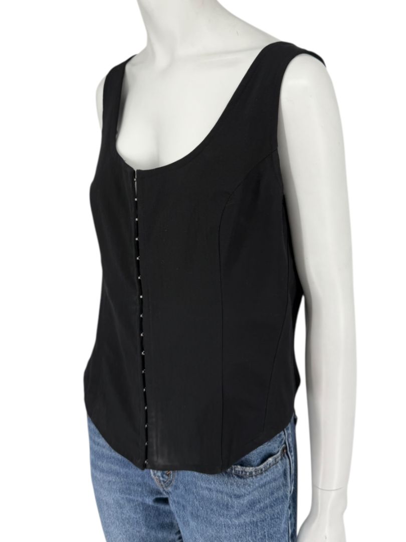 Ivan Grundahl Black Structured Hook-Front Corset Top – Size 44