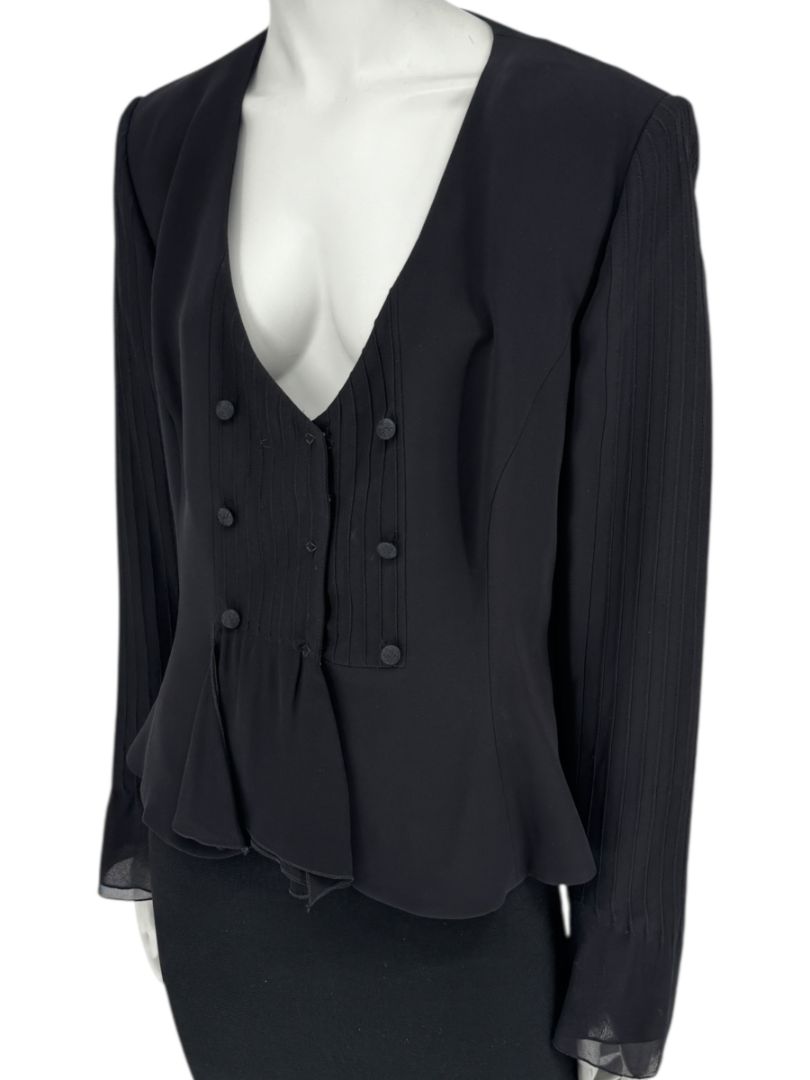 Armani Collezioni Black Silk Peplum Blazer – Size 14