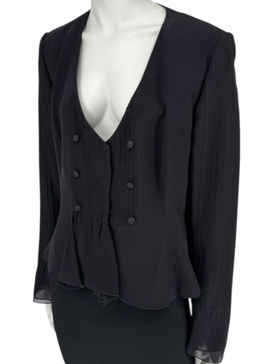 Armani Collezioni Black Silk Peplum Blazer – Size 14