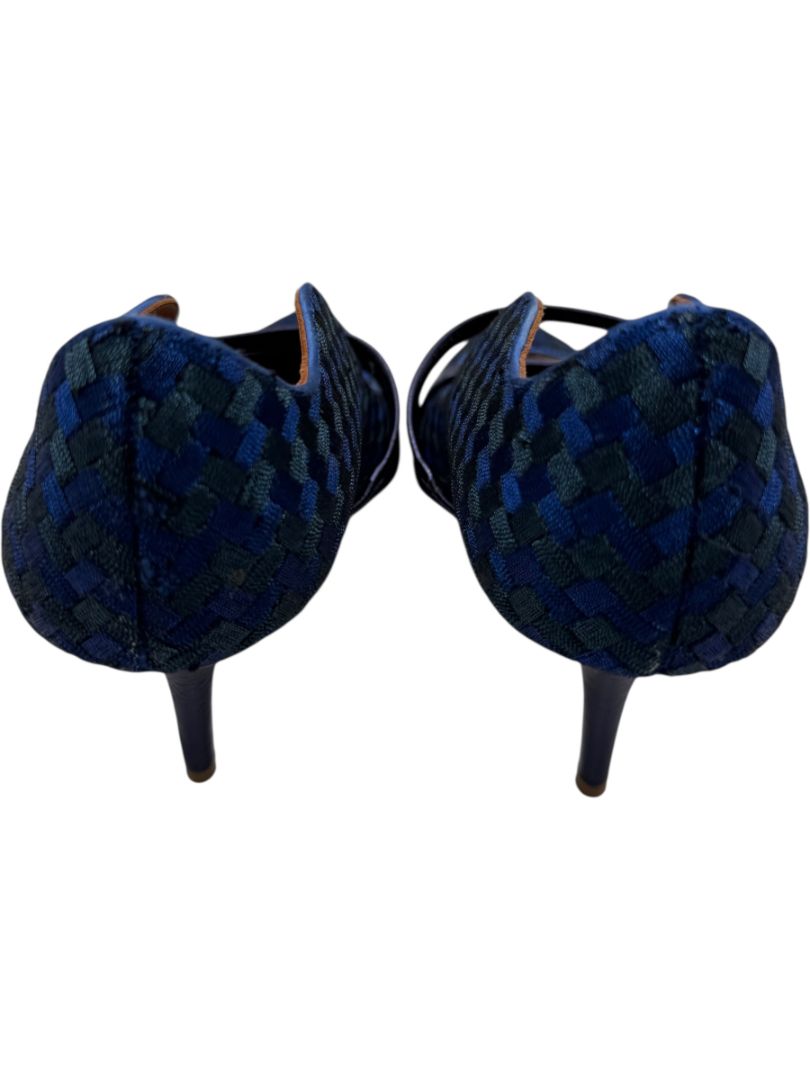 Malone Souliers Navy Basketweave Cutout Heels – Size 39.5