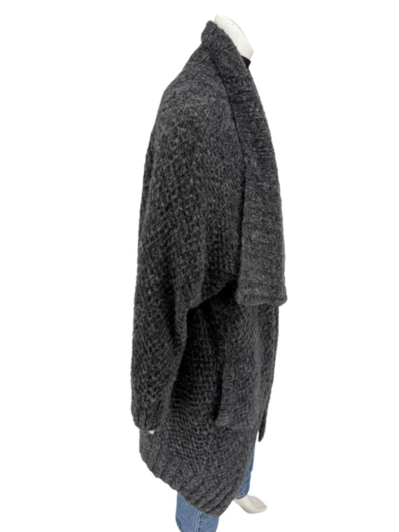 Donna Karan Charcoal Grey Wool-Blend Drape Cardigan – Size L (US Large)