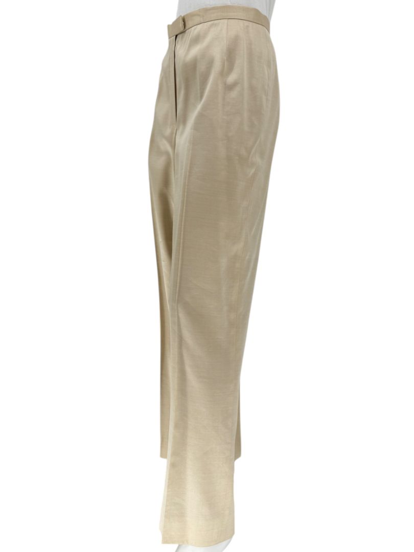 Lafayette 148 New York Beige Silk–Rayon–Wool Wide-Leg Pants – Size 12