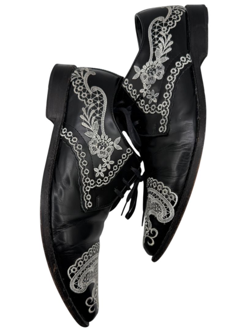 Junya Watanabe Comme des Garçons Black Leather Embroidered Oxford Shoes – Size 25 Mens Japan