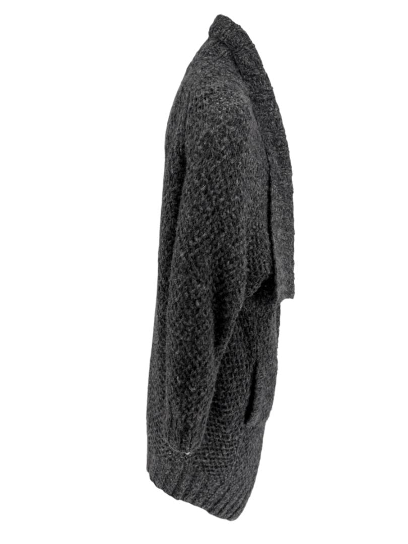 Donna Karan Charcoal Grey Wool-Blend Drape Cardigan – Size L (US Large)