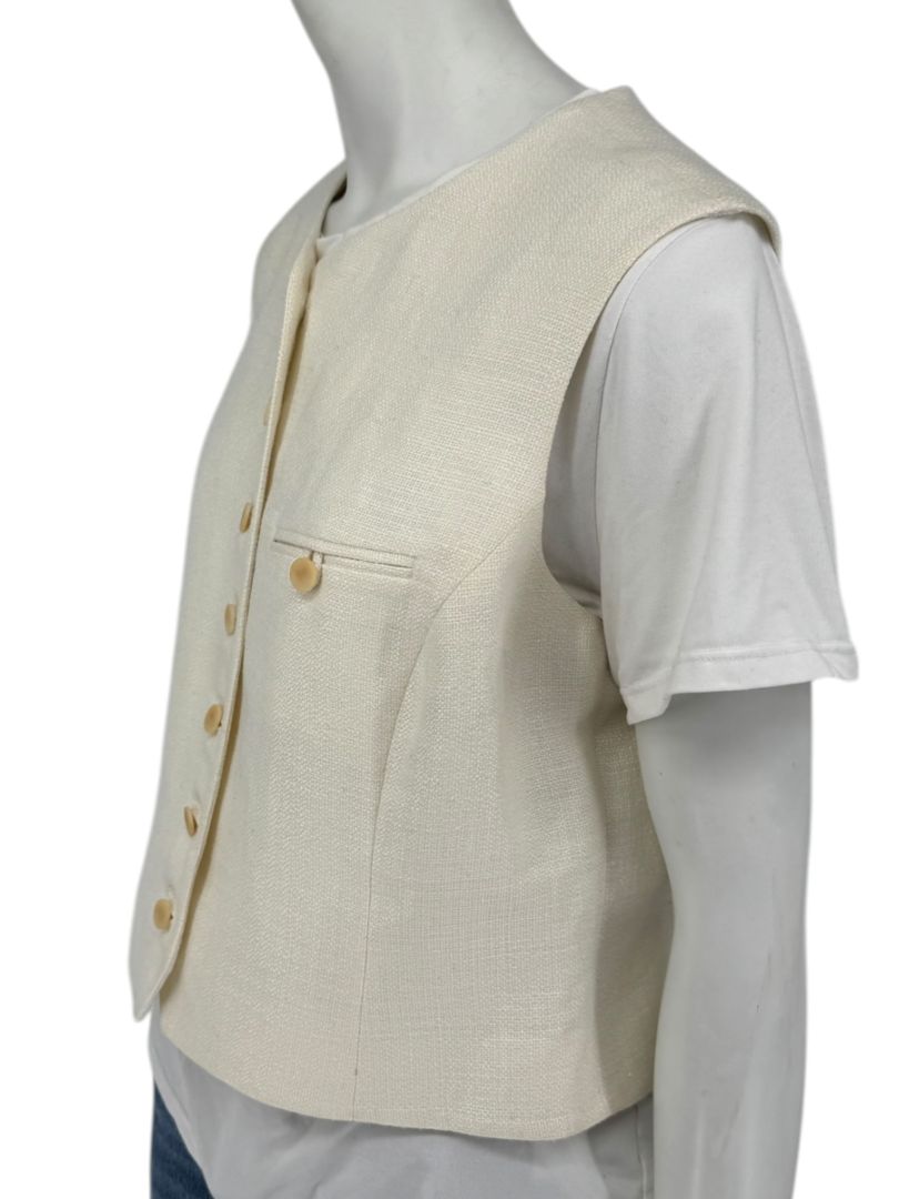 Linda Allard for Ellen Tracy Women’s Ivory Linen-Blend Vest – Size 14