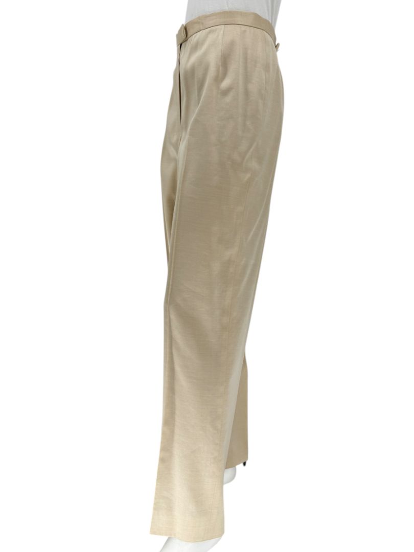 Lafayette 148 New York Beige Silk–Rayon–Wool Wide-Leg Pants – Size 12