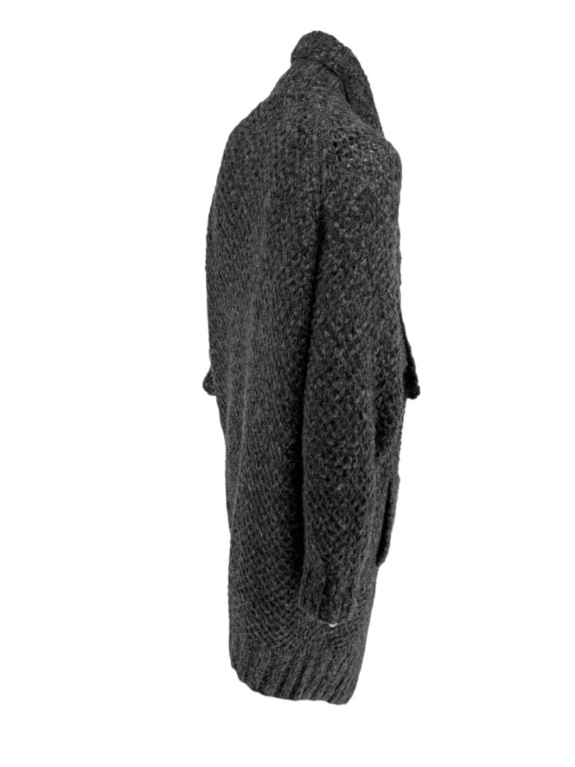 Donna Karan Charcoal Grey Wool-Blend Drape Cardigan – Size L (US Large)