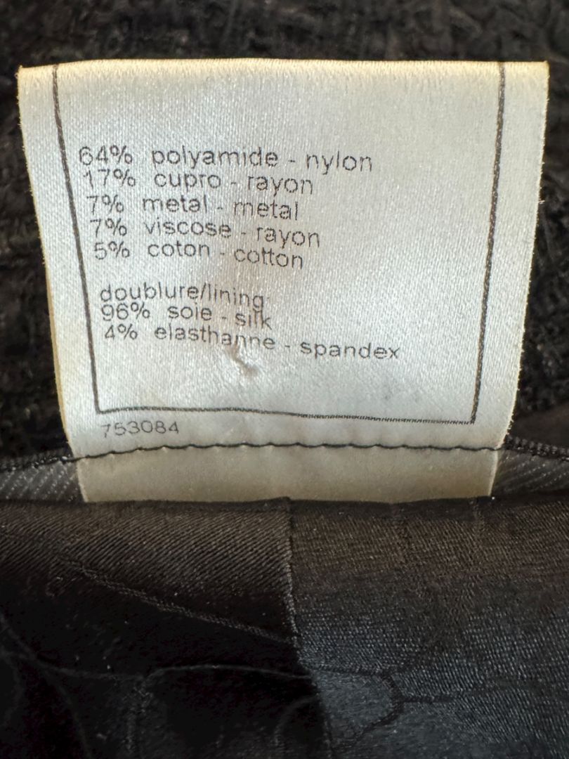 Chanel Women’s Black Textured Tweed Military-Inspired Jacket – Size 44