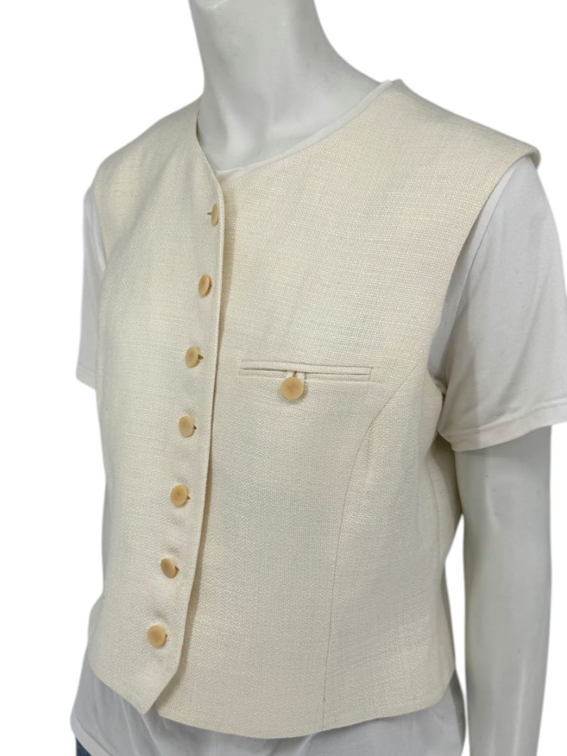 Linda Allard for Ellen Tracy Women’s Ivory Linen-Blend Vest – Size 14