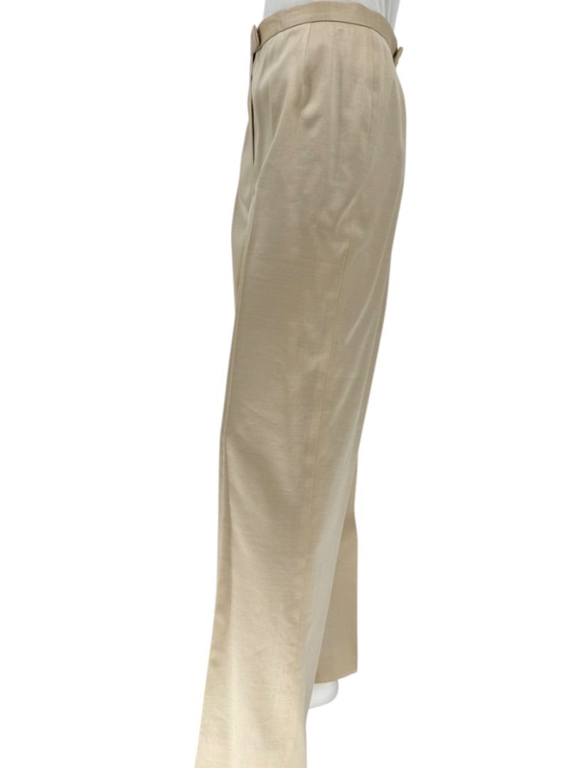 Lafayette 148 New York Beige Silk–Rayon–Wool Wide-Leg Pants – Size 12