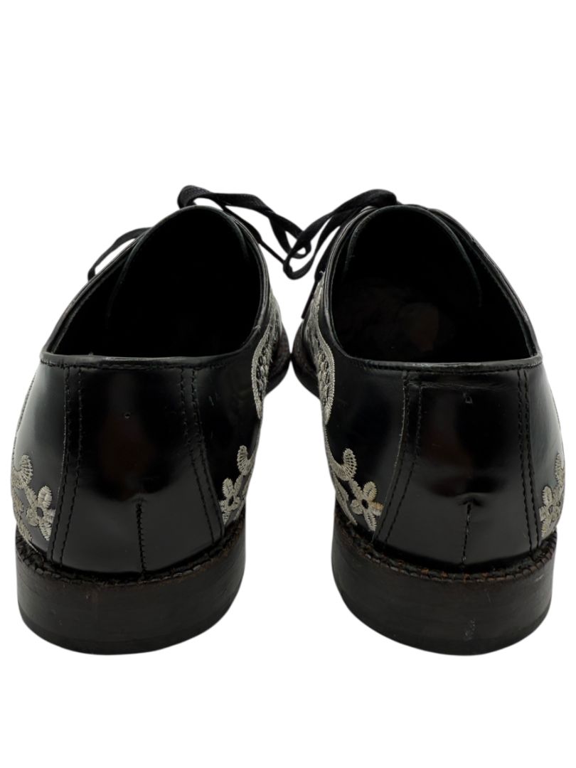 Junya Watanabe Comme des Garçons Black Leather Embroidered Oxford Shoes – Size 25 Mens Japan