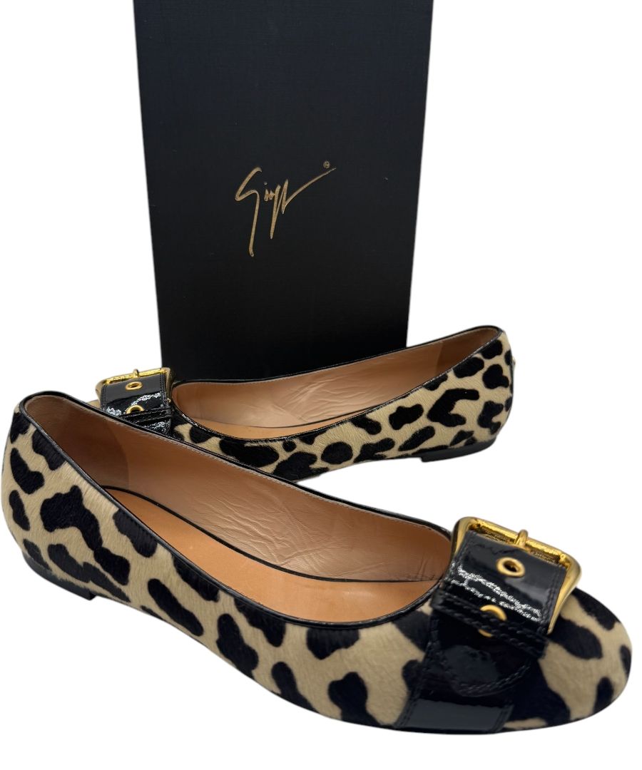 Giuseppe Zanotti Leopard-Print Haircalf Ballet Flats – Size 41