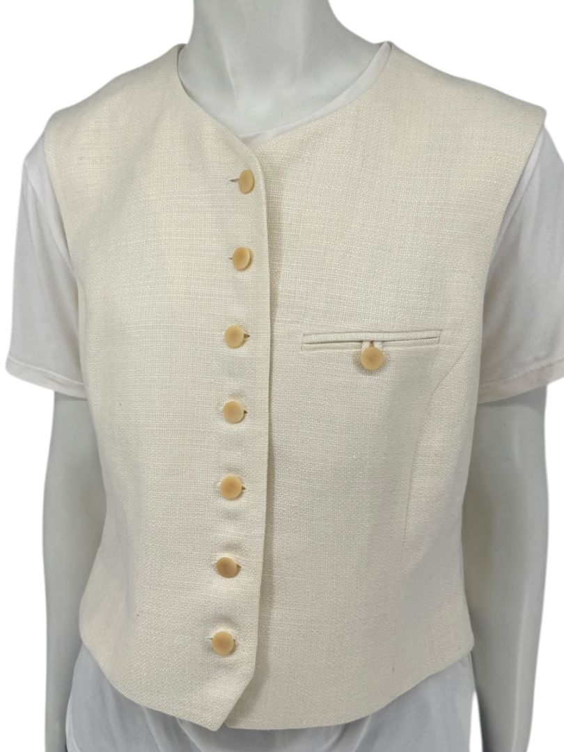 Linda Allard for Ellen Tracy Women’s Ivory Linen-Blend Vest – Size 14