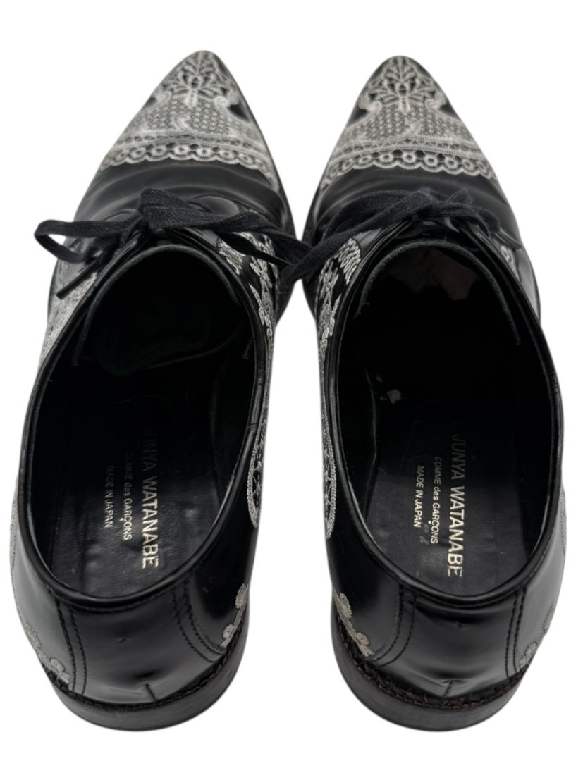Junya Watanabe Comme des Garçons Black Leather Embroidered Oxford Shoes – Size 25 Mens Japan