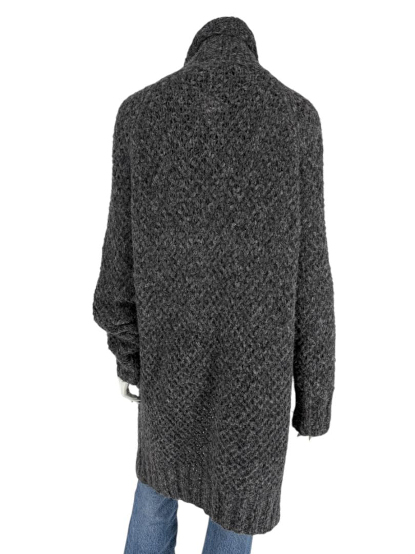 Donna Karan Charcoal Grey Wool-Blend Drape Cardigan – Size L (US Large)