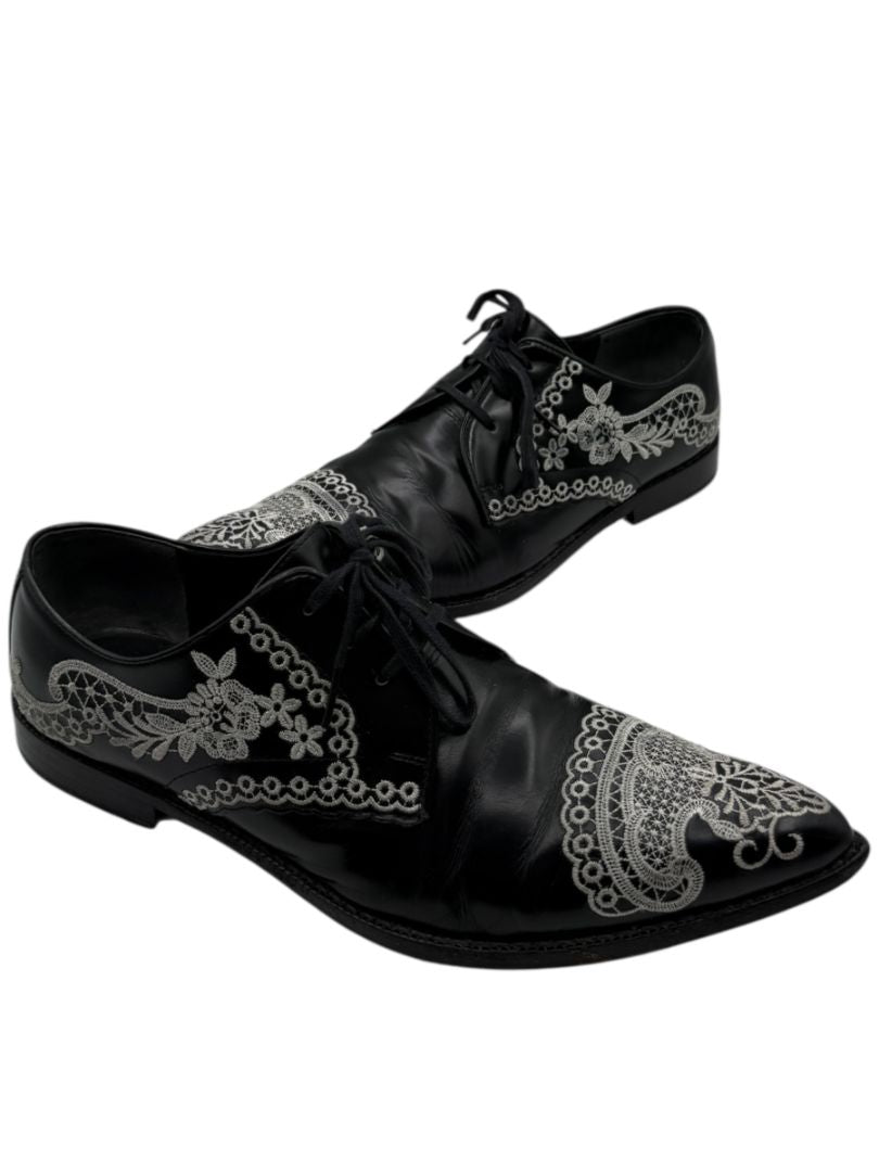 Junya Watanabe Comme des Garçons Black Leather Embroidered Oxford Shoes – Size 25 Mens Japan