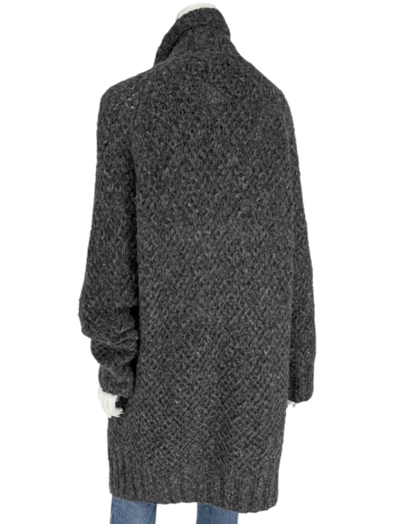 Donna Karan Charcoal Grey Wool-Blend Drape Cardigan – Size L (US Large)
