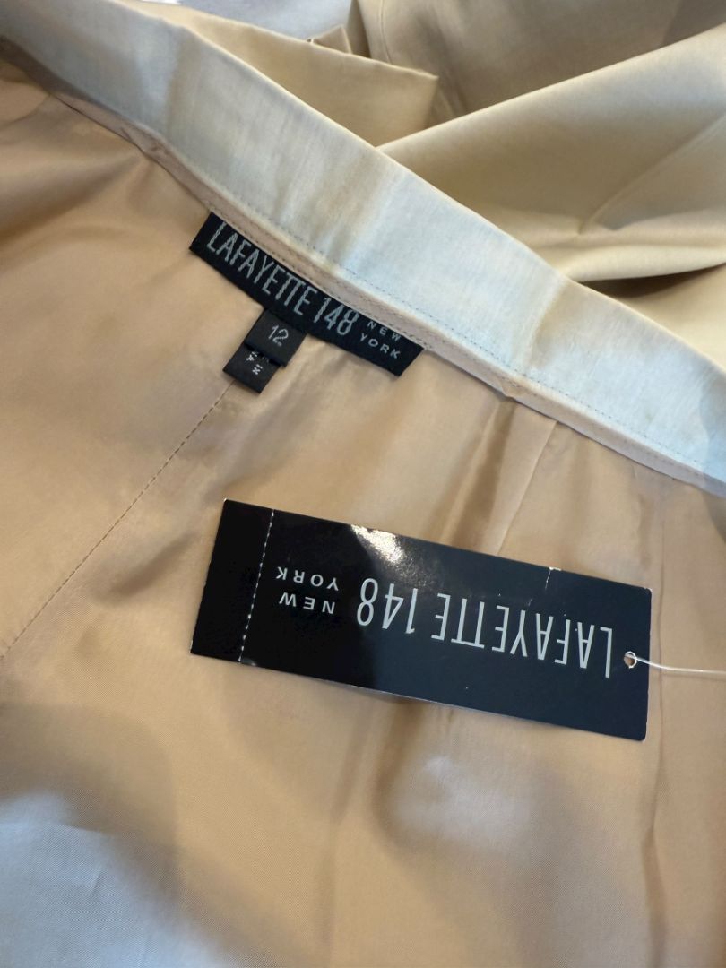 Lafayette 148 New York Beige Silk–Rayon–Wool Wide-Leg Pants – Size 12