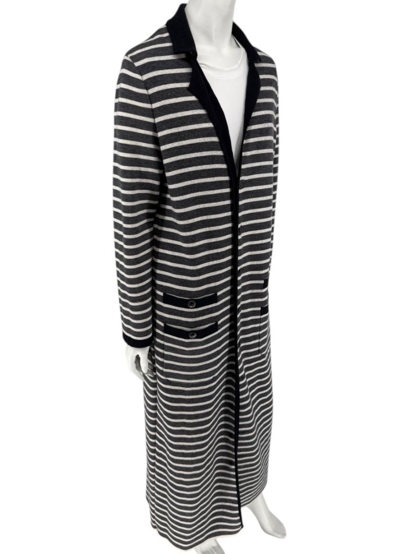 Chanel Reversible Striped Wool Long Cardigan Coat – Cruise 2010 “Venice” Collection – Size 44