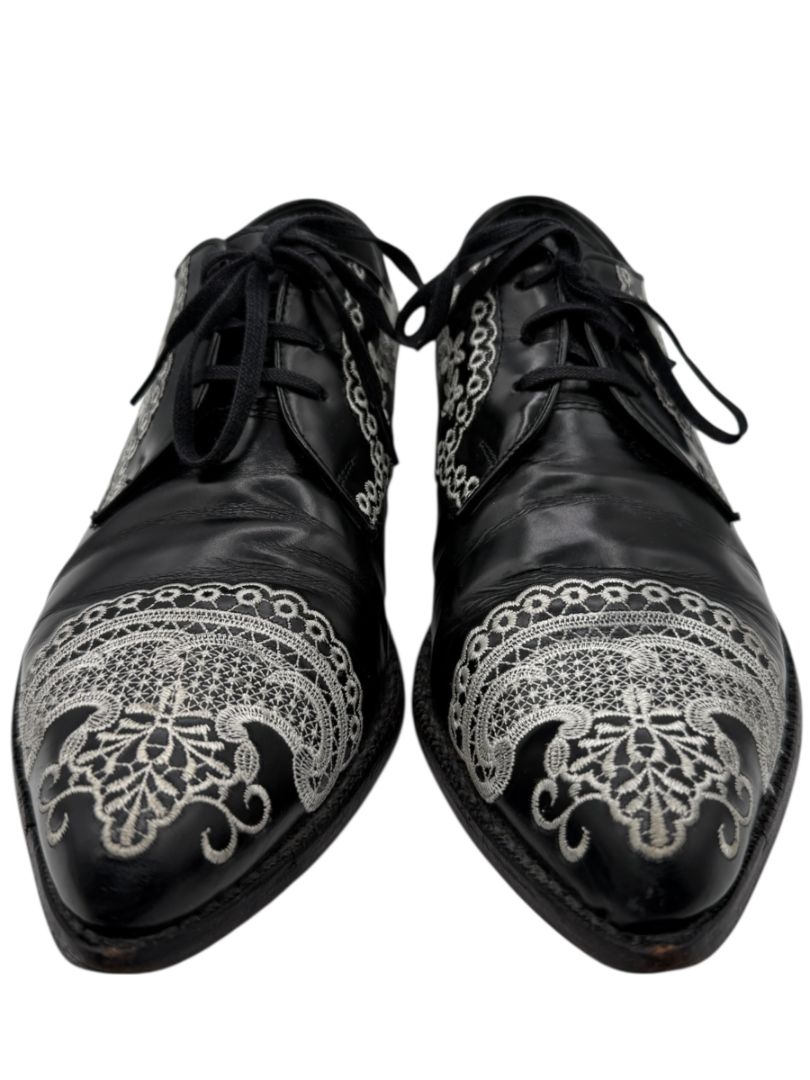 Junya Watanabe Comme des Garçons Black Leather Embroidered Oxford Shoes – Size 25 Mens Japan