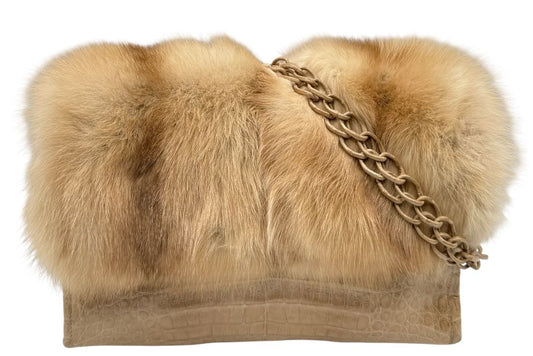 Nancy Gonzalez Caiman Crocodile & Mink Shoulder Bag