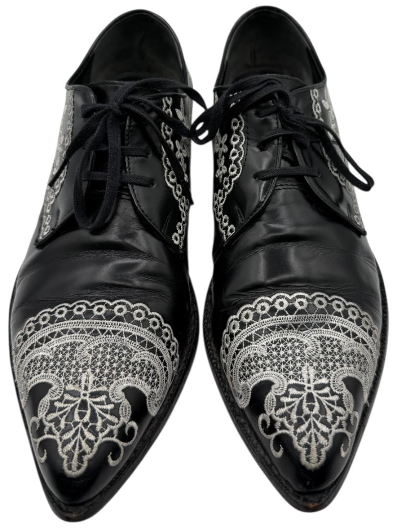 Junya Watanabe Comme des Garçons Black Leather Embroidered Oxford Shoes – Size 25 Mens Japan