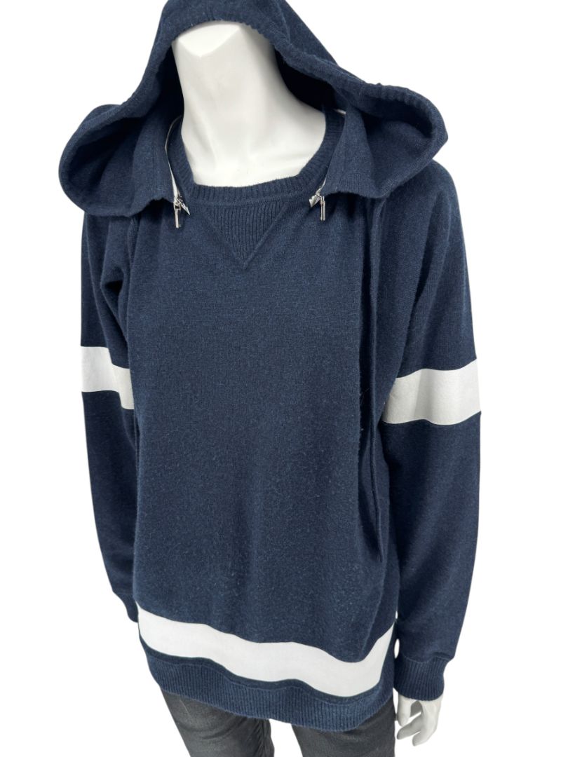 Chanel Navy & White Cashmere Hoodie – Size 40