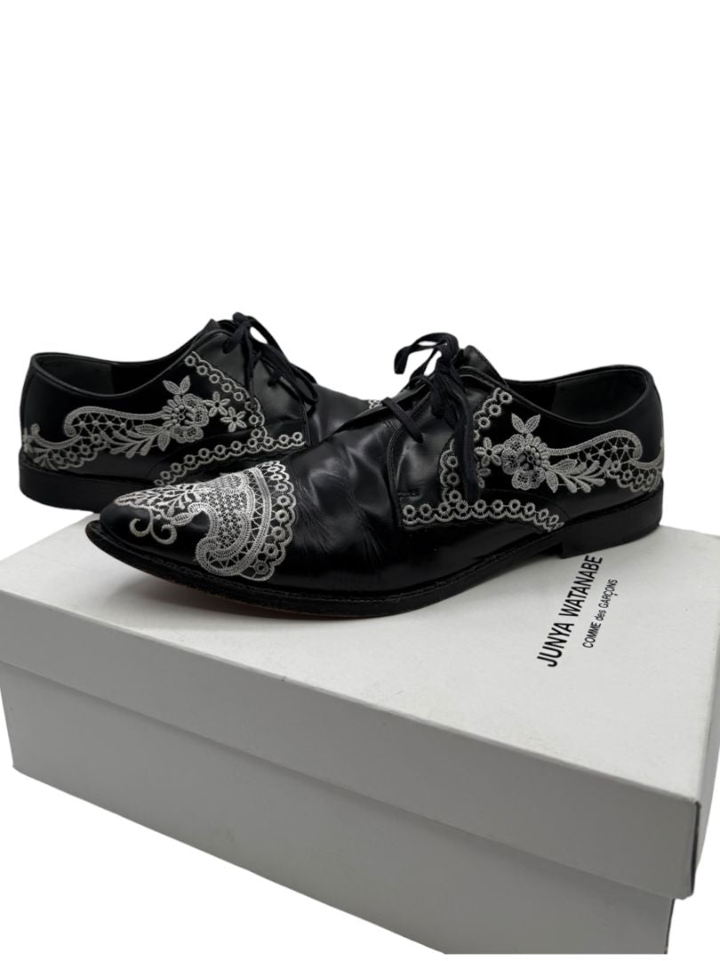 Junya Watanabe Comme des Garçons Black Leather Embroidered Oxford Shoes – Size 25 Mens Japan