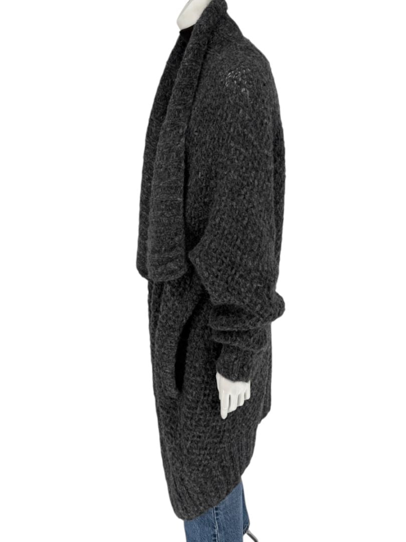 Donna Karan Charcoal Grey Wool-Blend Drape Cardigan – Size L (US Large)