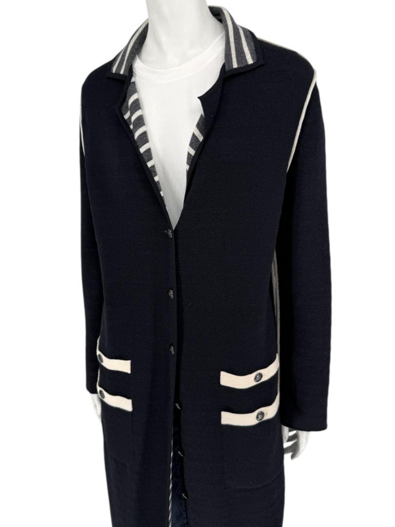 Chanel Reversible Striped Wool Long Cardigan Coat – Cruise 2010 “Venice” Collection – Size 44