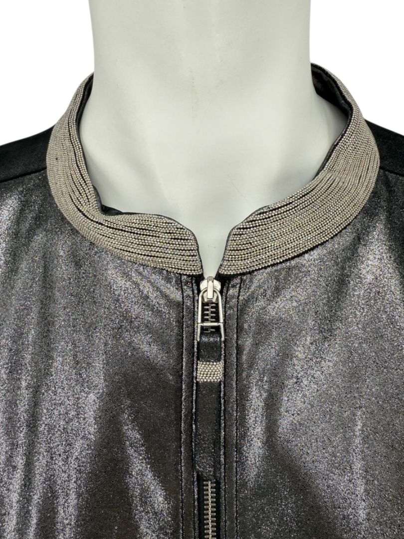 Lafayette 148 New York Metallic Leather Short-Sleeve Zip Jacket – Size M