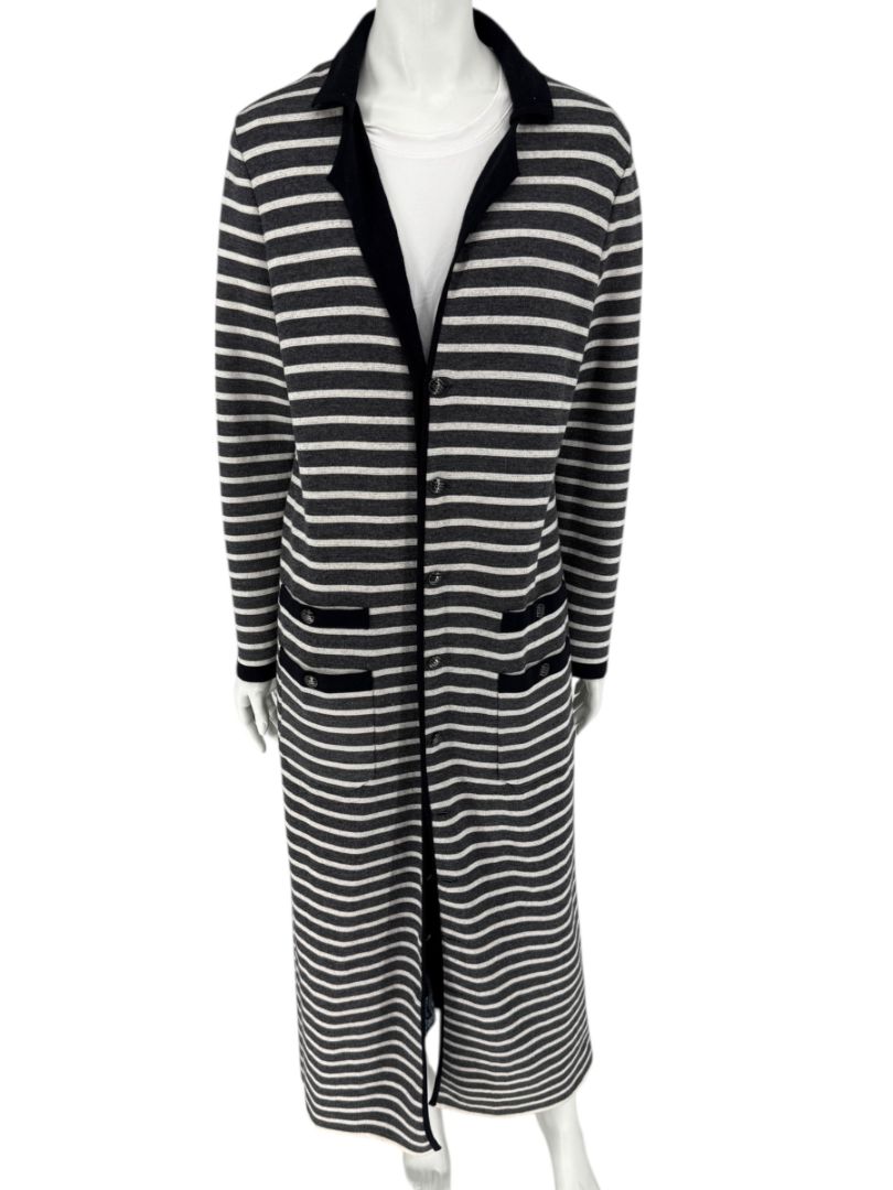 Chanel Reversible Striped Wool Long Cardigan Coat – Cruise 2010 “Venice” Collection – Size 44