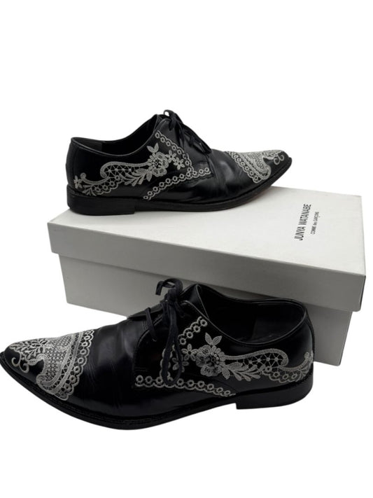 Junya Watanabe Comme des Garçons Black Leather Embroidered Oxford Shoes – Size 25 Mens Japan