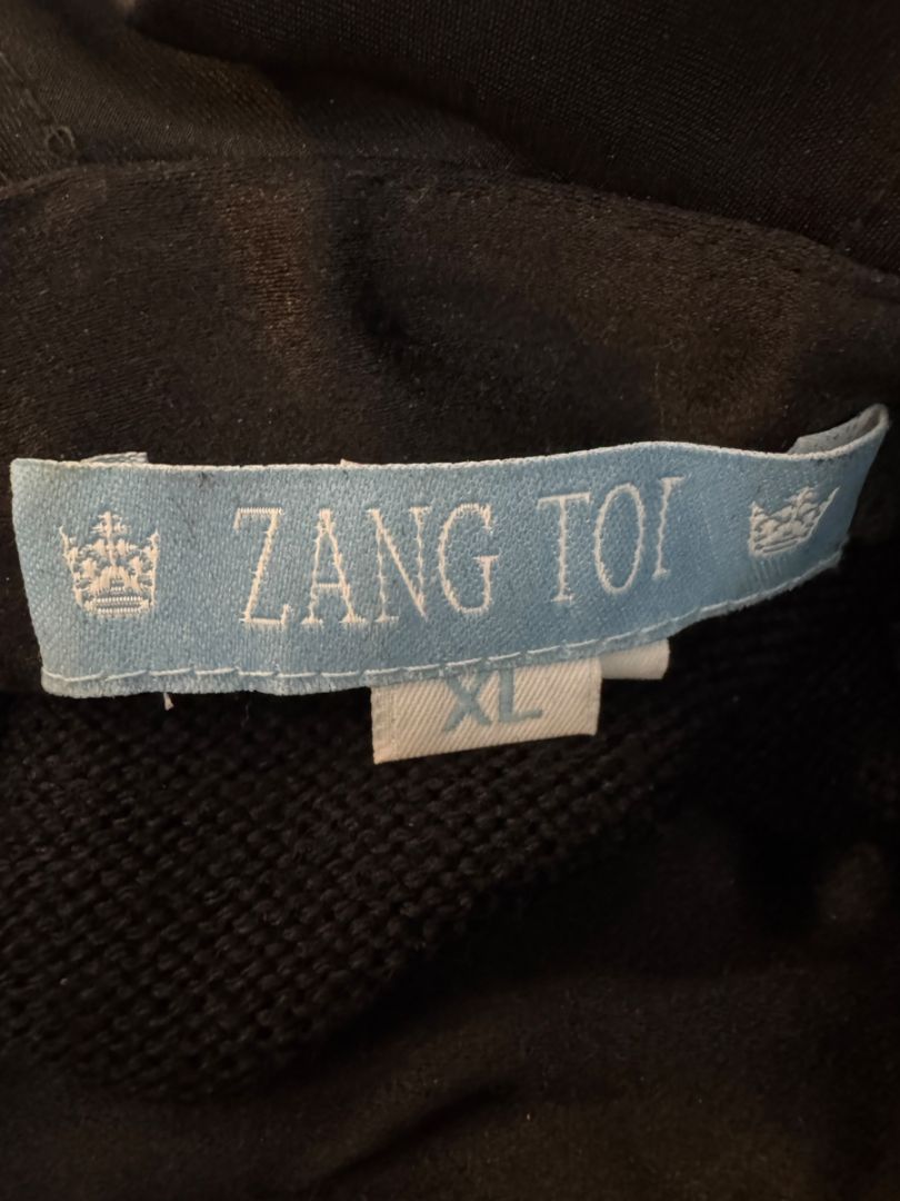 Zang Toi Black Wool-Cashmere Ruffled Fantasy Sleeve Top – Size XL