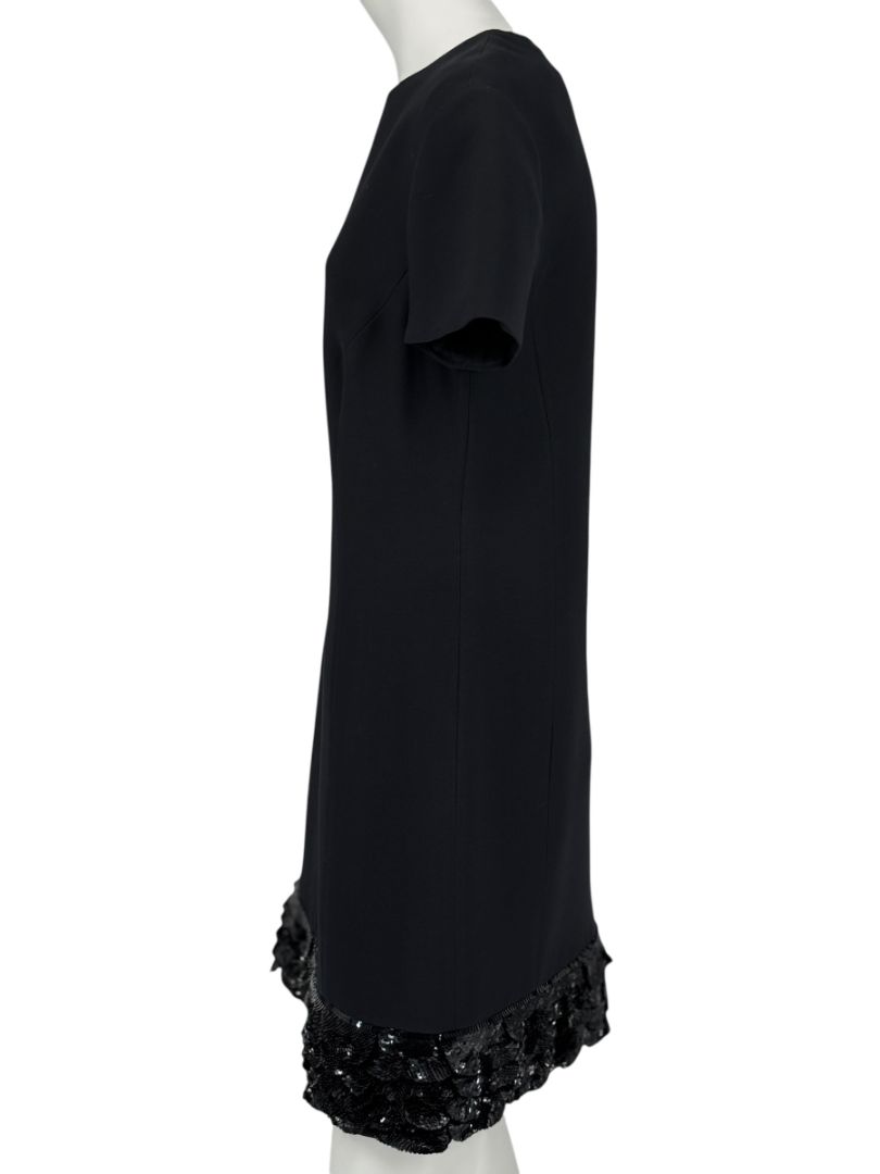 CHRISTIAN DIOR Black Wool-Silk Mini Dress with Sequin Embroidered Hem - US 12