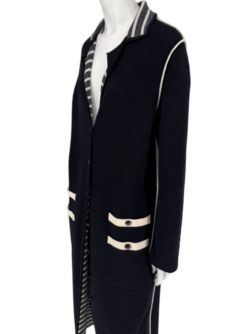 Chanel Reversible Striped Wool Long Cardigan Coat – Cruise 2010 “Venice” Collection – Size 44