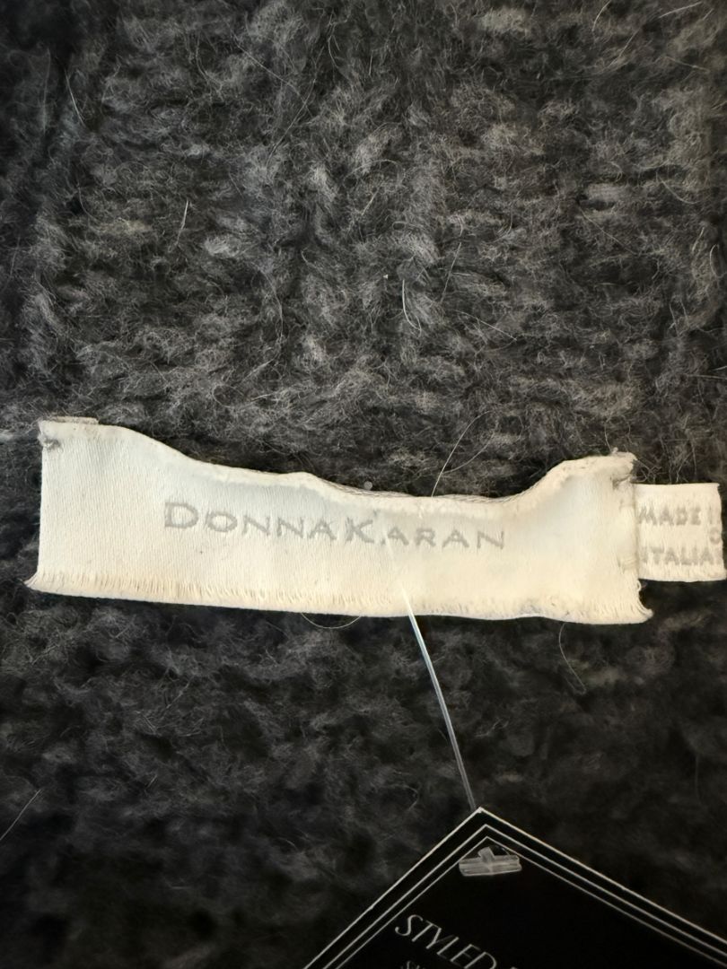 Donna Karan Charcoal Grey Wool-Blend Drape Cardigan – Size L (US Large)