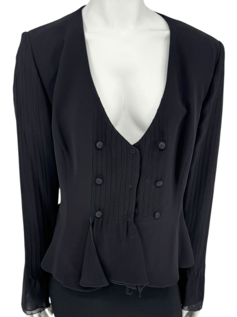 Armani Collezioni Black Silk Peplum Blazer – Size 14
