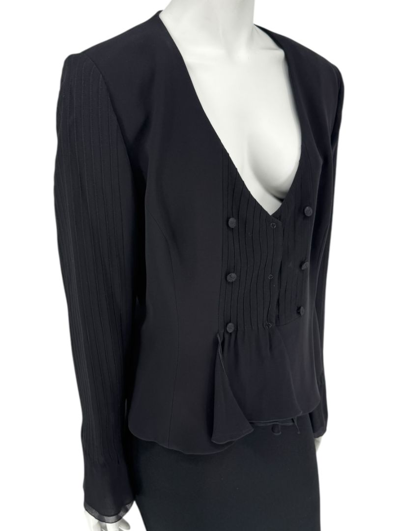 Armani Collezioni Black Silk Peplum Blazer – Size 14