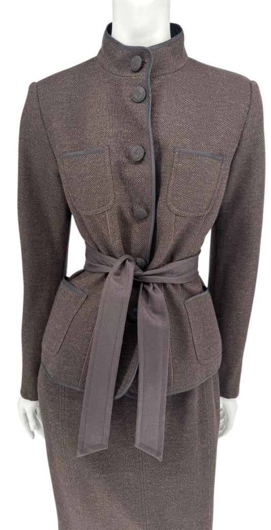 Maxmara Brown Herringbone Skirt Suit - Size 44