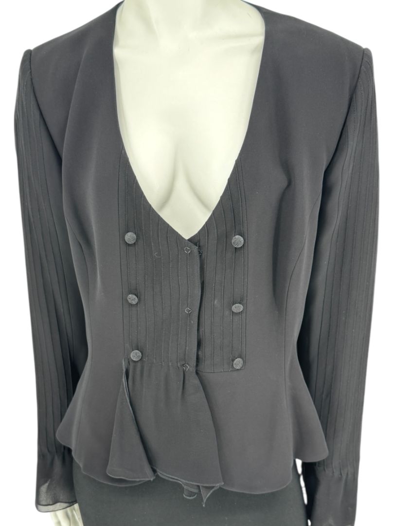 Armani Collezioni Black Silk Peplum Blazer – Size 14