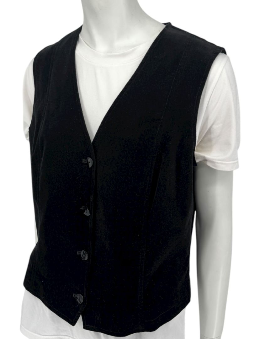 Dana B. and Karen Women’s Black Velvet Button-Front Vest – Size 14