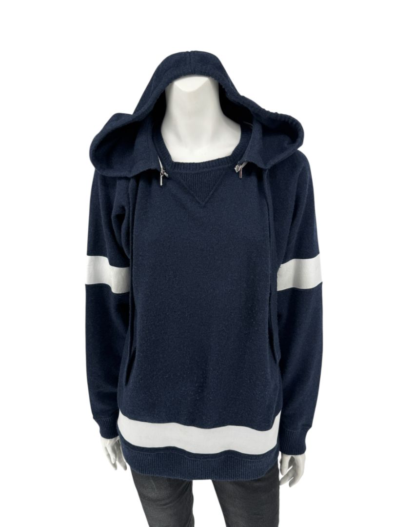 Chanel Navy & White Cashmere Hoodie – Size 40