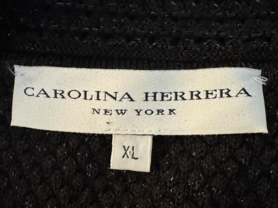 Carolina Herrera Black Embellished Open-Knit V-Neck Sweater – Size XL